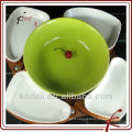 colorful ceramic dish with wooden tray- appetizer tray